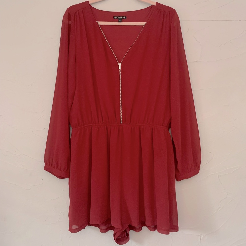 Long sleeve zip front romper